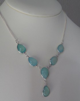 Zilveren edelsteen ketting met aqua Chalcedoon