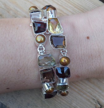 Zilveren edelsteen armband Citrien, Granaat en Smokey Topaas