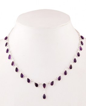 Zilveren edelsteen ketting met cabochon geslepen Amethisten