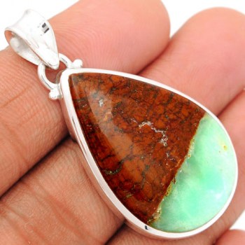 Zilveren edelsteen hanger met druppelvorm Boulder Chrysopraas
