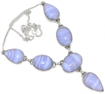 Zilveren edelsteen ketting gezet met blauw Lace Agaat