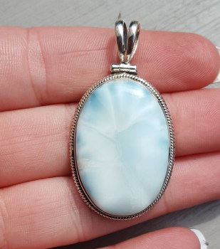 Zilveren edelsteenhanger ovale cabochon Larimar