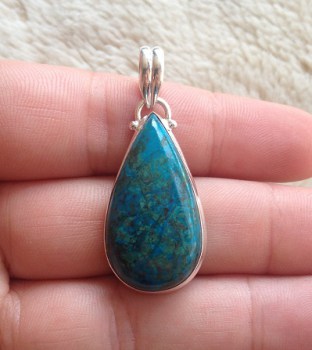 Zilveren hanger met druppelvorm Chrysocolla