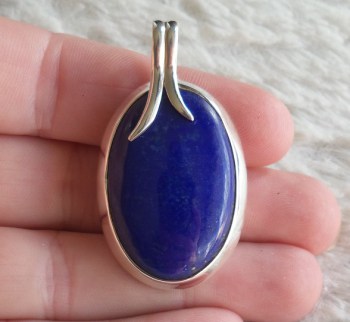 Zilveren hanger gezet met ovale cabochon Lapis Lazuli