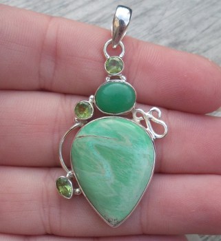 Zilveren hanger met Varisciet, Chrysopraas en Peridot