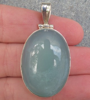 Zilveren hanger met ovale cabochon aqua Chalcedoon