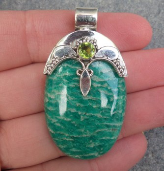 Zilveren hanger met ovale Amazoniet en ronde Peridot