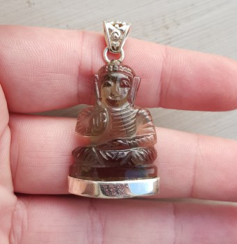 Zilveren hanger met Boeddha van Smokey Topaas