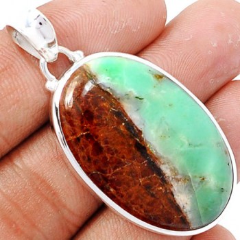 Zilveren hanger met ovale Boulder Chrysopraas