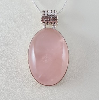 Zilveren hanger ovale Rozenkwarts