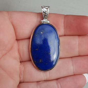 Zilveren hanger ovale cabochon geslepen Lapis Lazuli