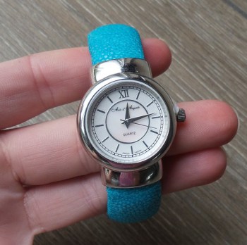 Zilveren horloge / armband van Turkoois Roggenleer