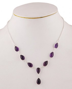 Zilveren ketting met cabochon Amethist