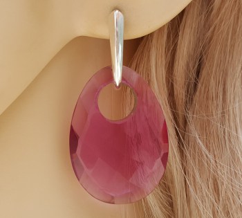 Zilveren oorbellen met ovale hanger van roze Toermalijn quartz