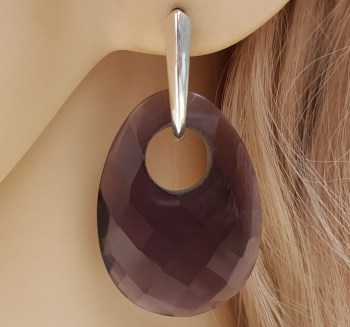 Zilveren oorbellen met ovale Amethist quartz hanger