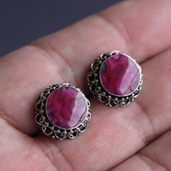 Zilveren oorstekers met roze Abalone schelp