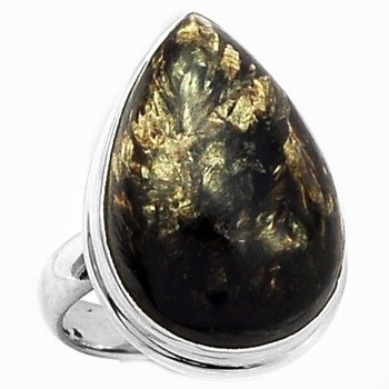 Zilveren ring druppelvormige gouden Seraphiniet 17.3 mm