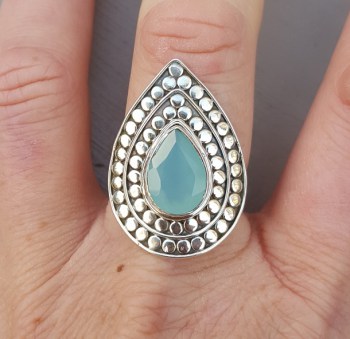 Zilveren ring druppelvormige aqua Chalcedony verstelbaar