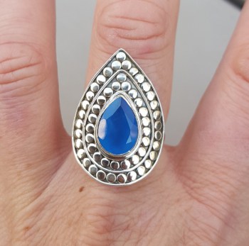 Zilveren ring druppelvormige blauw Chalcedony verstelbaar