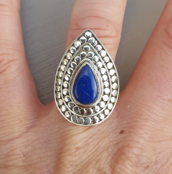 Zilveren ring druppelvormige Lapis Lazuli verstelbaar