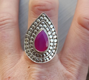 Zilveren ring druppelvormige roze Chalcedony verstelbaar