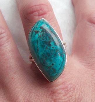 Zilveren ring gezet met Chrysocolla ring maat 19.5 mm