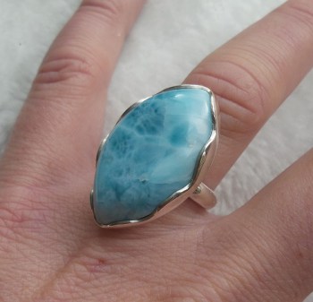 Zilveren ring gezet met Larimar ring maat 16.5 mm