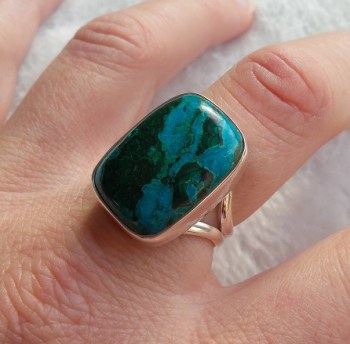 Zilveren ring gezet met Malachiet in Chrysocolla 17.3 mm