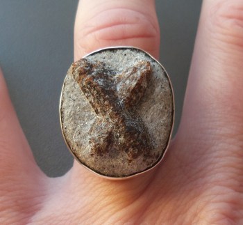 Zilveren ring gezet met Stauroliet (Elfenkruis) 17 mm