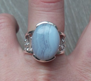 Zilveren ring gezet met blauw Lace Agaat ring maat 18 mm