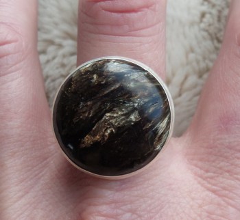 Zilveren ring gezet met ronde gouden Seraphiniet 20.5 mm