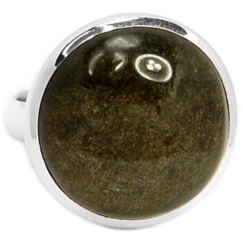 Zilveren ring gezet met ronde gouden Obsidiaan 19 mm