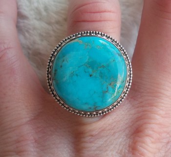 Zilveren ring gezet met ronde Turkoois 17 mm
