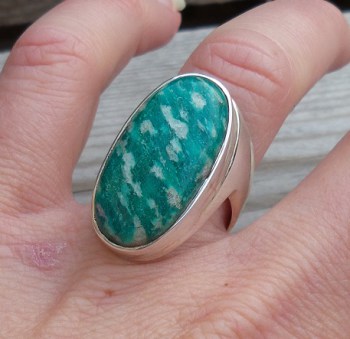 Zilveren ring gezet met ovale Amazoniet 17.3 mm