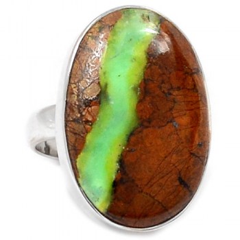 Zilveren ring gezet met ovale Boulder Chrysopraas 18 mm