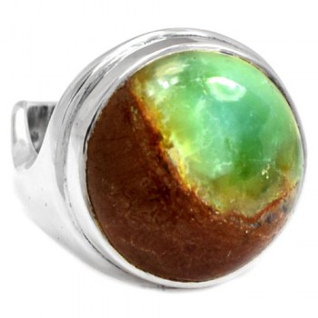 Zilveren ring gezet met ronde Boulder Chrysopraas maat 17.7 mm