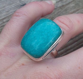 Zilveren ring gezet met rechthoekige Amazoniet maat 17.3 mm
