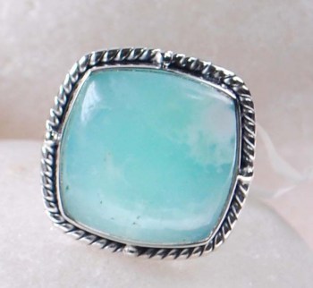 Zilveren ring gezet met vierkante Chrysopraas 17.3 mm