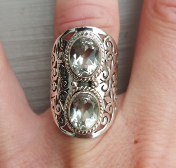 Zilveren ring gezet met twee ovale groene Amethisten 17