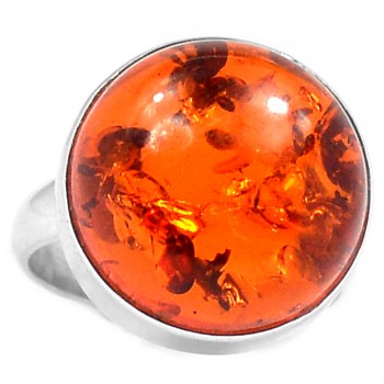 Zilveren ring gezet met ronde Amber ring maat 18 mm