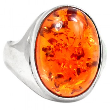 Zilveren ring gezet met ovale Amber 17.3 mm