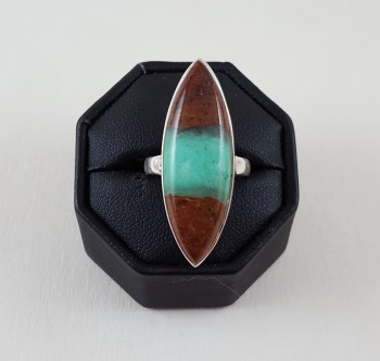 Zilveren ring gezet met marquise Boulder Chrysopraas 16.5 mm