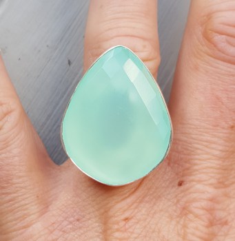 Zilveren ring gezet met facet aqua Chalcedoon 17 mm