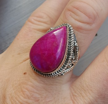 Zilveren ring gezet met roze regenboog Maansteen 19 mm