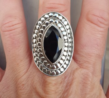 Zilveren ring gezet met marquise zwarte Onyx verstelbaar