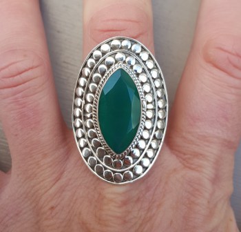 Zilveren ring gezet met marquise groene Onyx verstelbaar