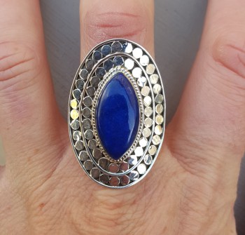 Zilveren ring gezet met marquise Lapis Lazuli verstelbaar