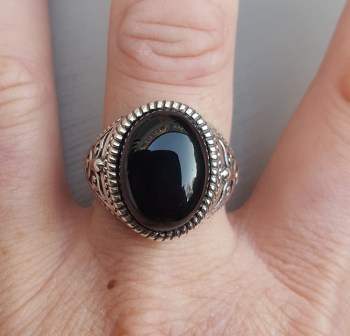 Zilveren ring met ovale zwarte Onyx (mannen ring) 20 mm