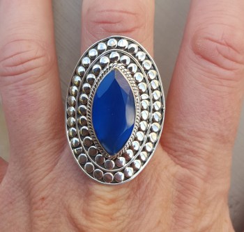 Zilveren ring marquise kobalt blauwe Chalcedoon verstelbaar