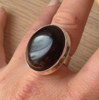 Zilveren ring met grote zwarte Onyx ring maat 17.7 mm